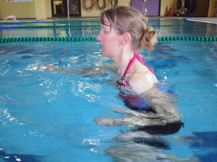 With the belt keeping me afloat, I mimic the running motion I would do on land.