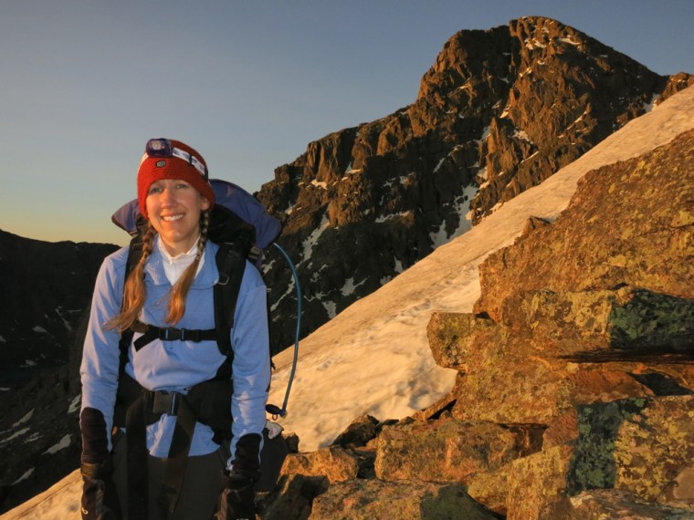 A gorgeous early morning sunlight greets us mid-route after starting our hike up Holy Cross at 3 a.m. 