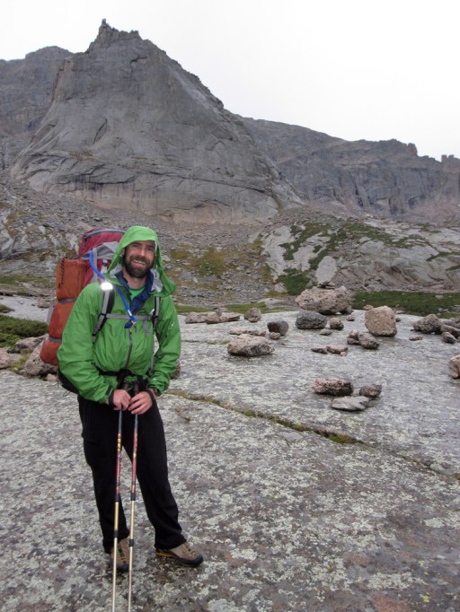 Hiking out in the rain with Spearhead in the background. Little did we know that this weather system would last five days and cause disastrous floods on the Front Range.
